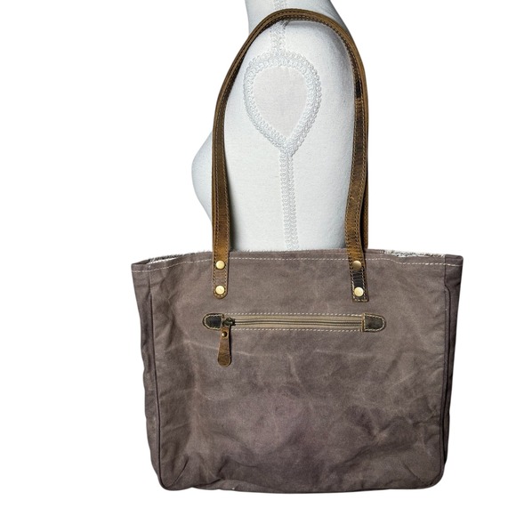 Myra Bag Western Aztec Canvas Tote Leather Strap Shoulder Bag Brown - Picture 2 of 8